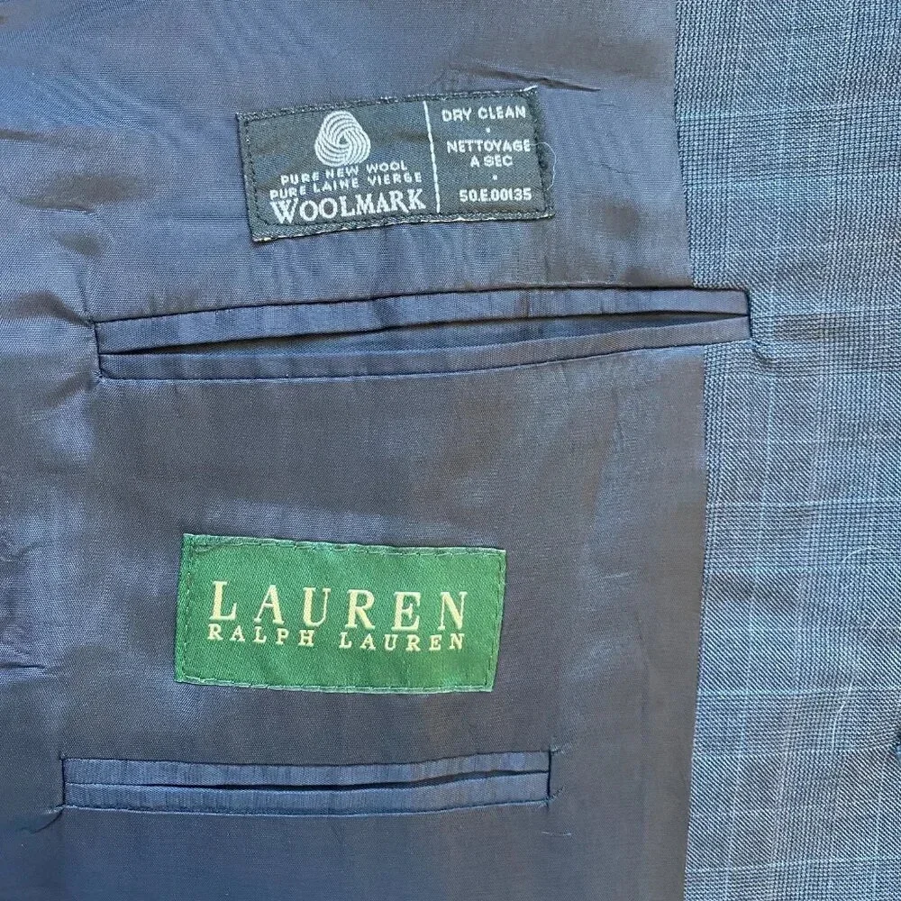 Lauren Ralph Lauren Wool Plaid Sport Coat Men's 42R Dinner Jacket Blazer Navy